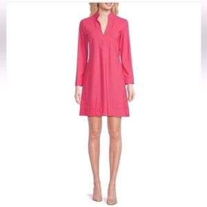 Jude Connally Kate Ponte V-Neck Stand Collar Bracelet Sleeve Pink Dress L EUC